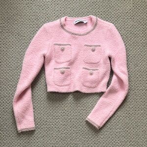 Self Portrait pastel pink embellished fuzzy soft sweater S